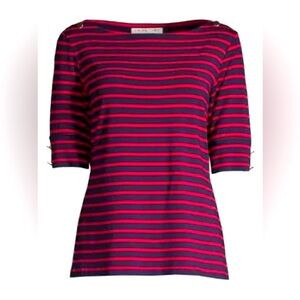 Trina Turk Fantasy Island Carlotta Red & Navy Boatneck Nautical Striped Top XS